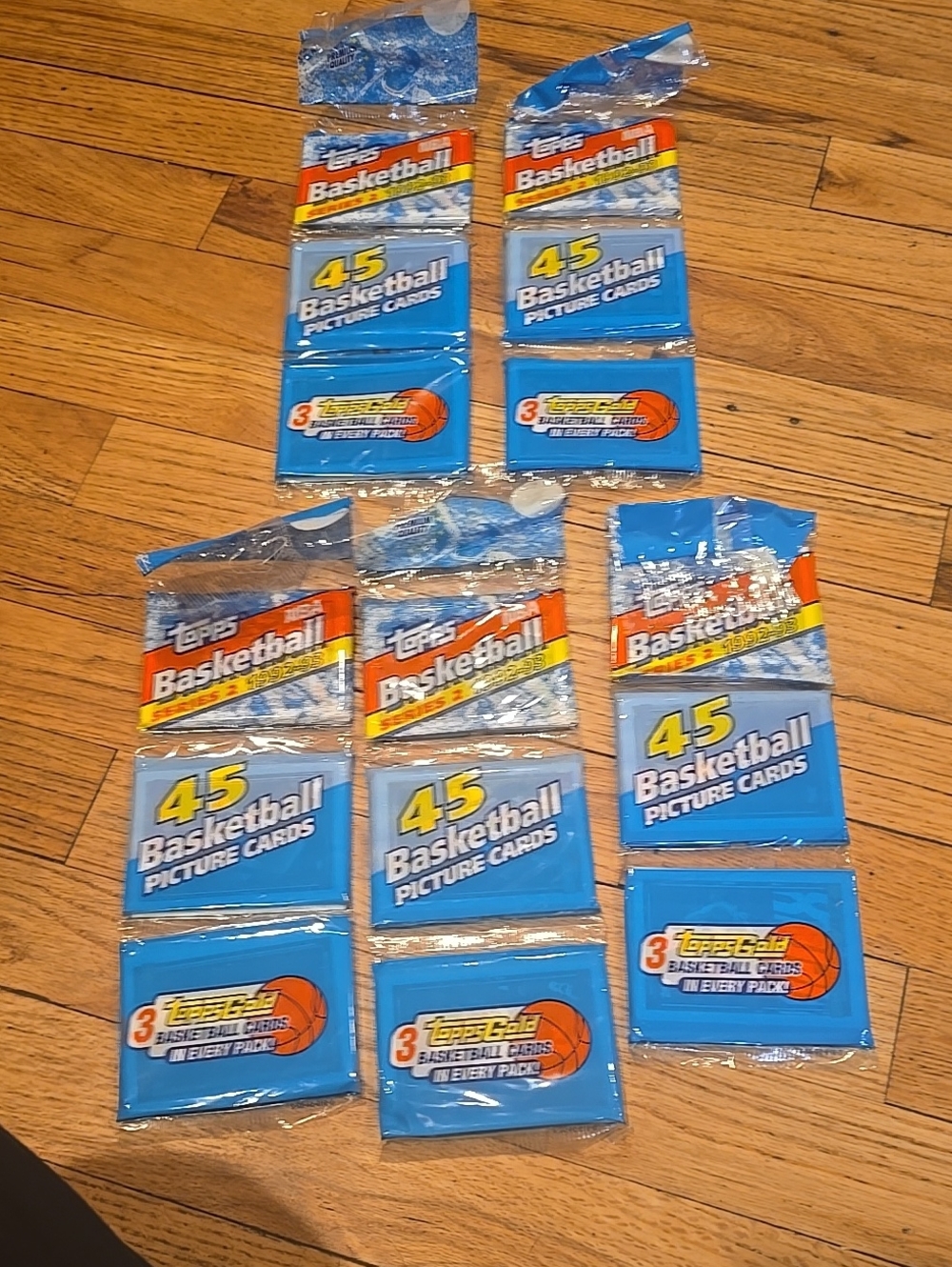 Lot of 5 1992/93 Topps Series 2 Basketball Rack Packs 3 Golds per pack!